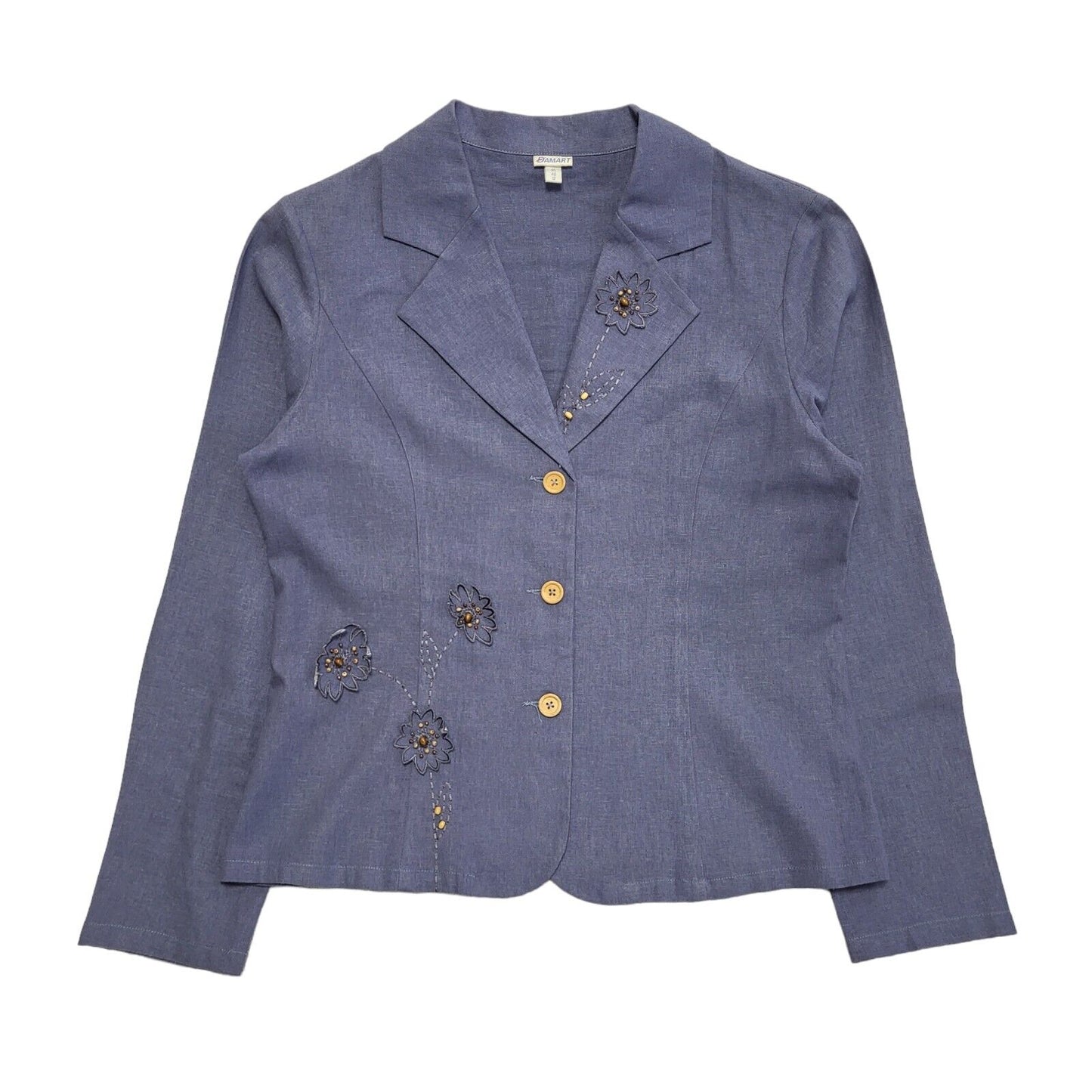 Damart Vintage 80's Blue Button Front Linen Dress Jacket Uk Women's Size 12