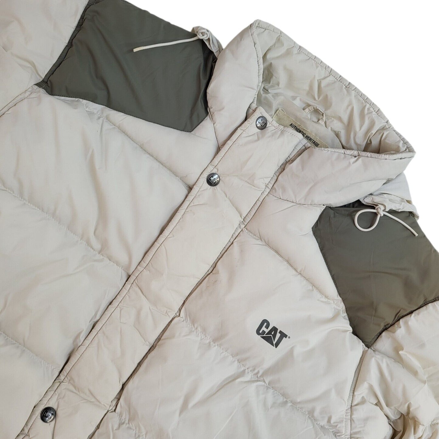 CAT 90s Vintage Cream Zip & Snap Quilted Jacket Uk Men's Size XXL