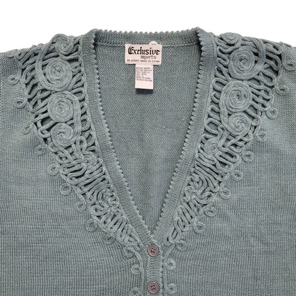 80s Vintage Green Button Sleeveless Knitted Cardigan Uk Women's Size Large