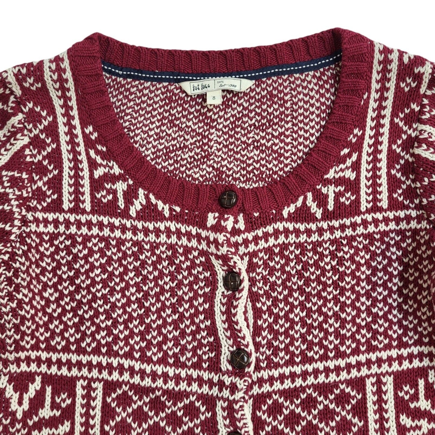 Fat Face Red & White Y2k Button Up Round Neck Cardigan UK Women's Size 8
