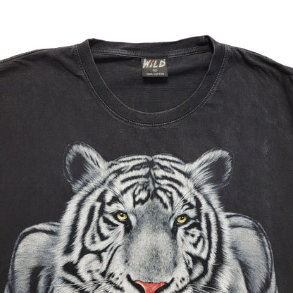White Tiger Wild Black Vintage 90s  Short Sleeve T-Shirt Uk Men's XL