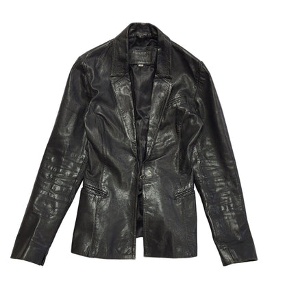 90s Vintage Black One Button Leather Jacket Uk Women's Size 10
