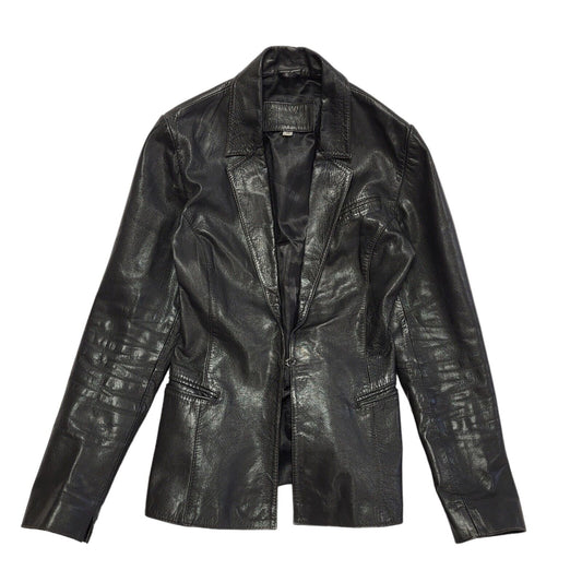 90s Vintage Black One Button Leather Jacket Uk Women's Size 10