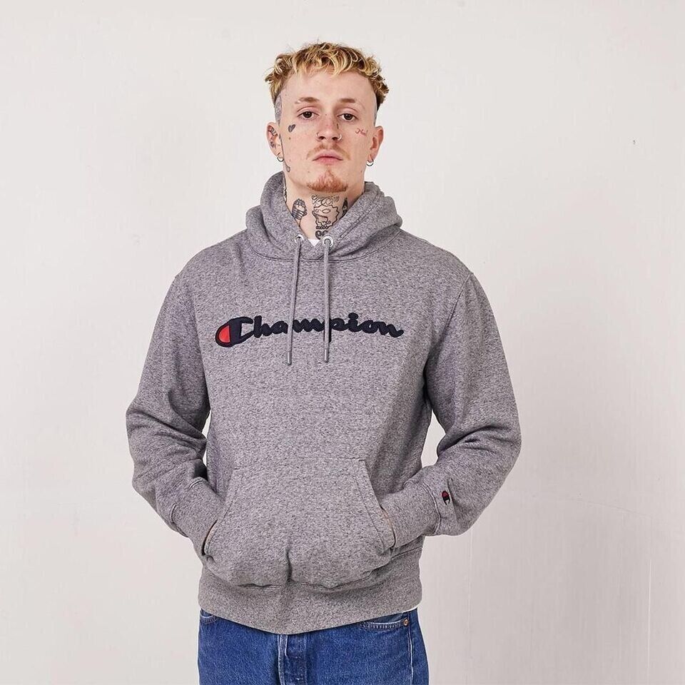 Champion Y2K Grey Short Sweatshirt Pullover Hoodie Uk Men' Size Large