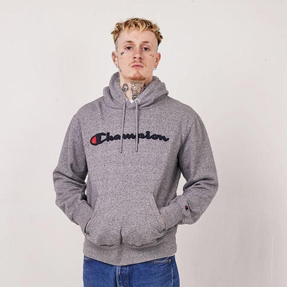 Champion Y2K Grey Short Sweatshirt Pullover Hoodie Uk Men' Size Large