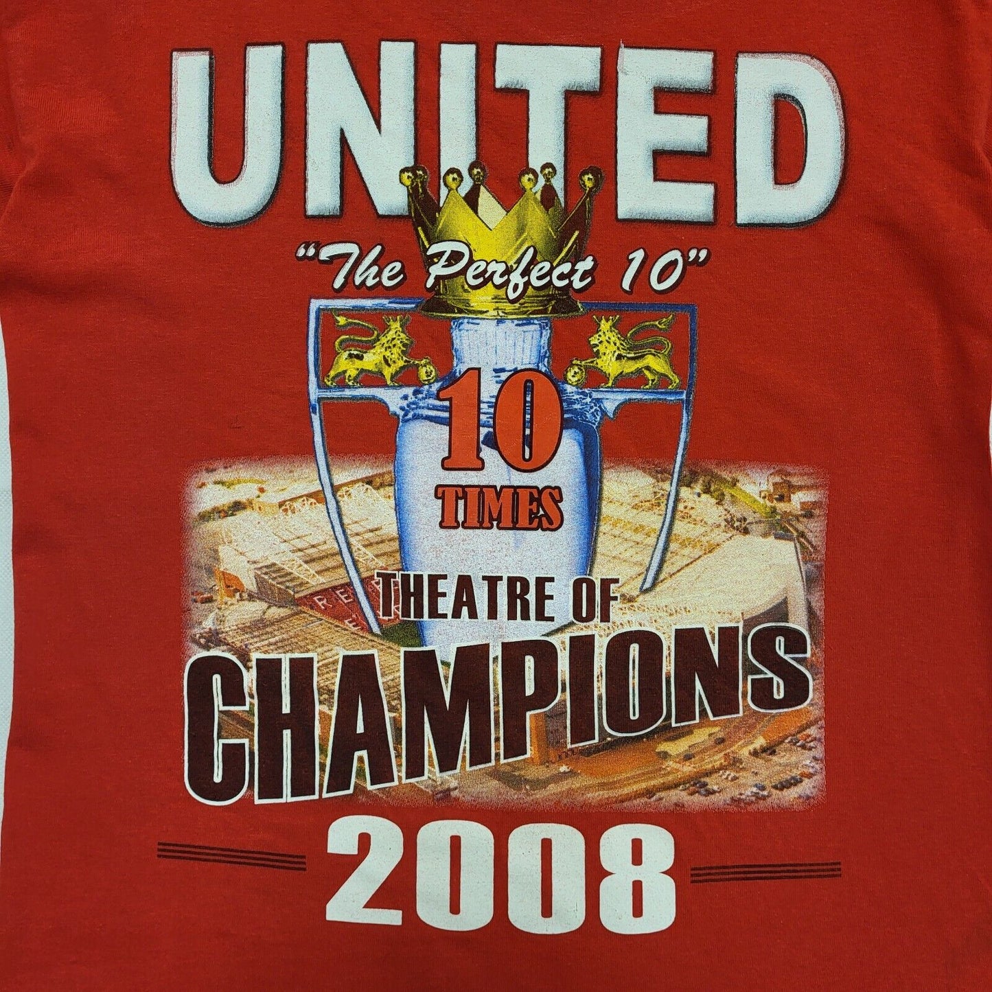 Vintage Y2K Manchester United Champions 2008 Red  T-Shirt Mens Size S