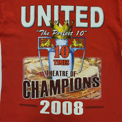 Vintage Y2K Manchester United Champions 2008 Red  T-Shirt Mens Size S