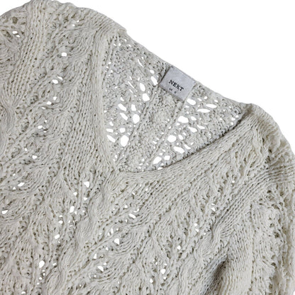 Next White V-Neck Mesh Vintage 90's Jumper UK Women's Size 12