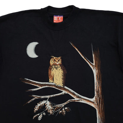 B&C Black Owl & Moon Vintage 90s T-Shirt Uk Men's Size Medium