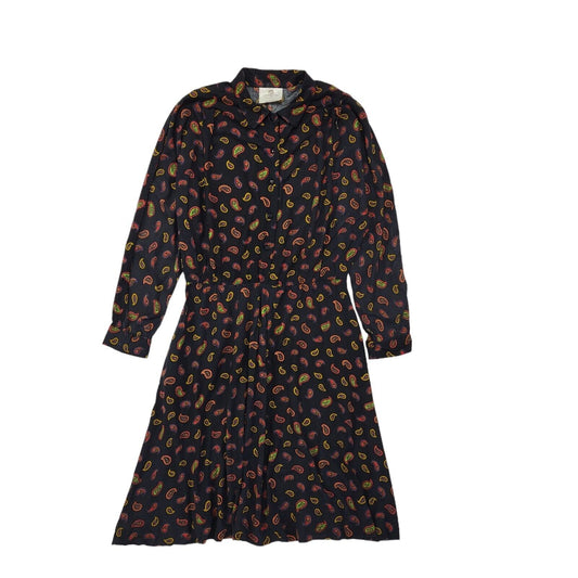 90s Vintage Nightingales Black Paisley Long Sleeve Dress Women's Size 12
