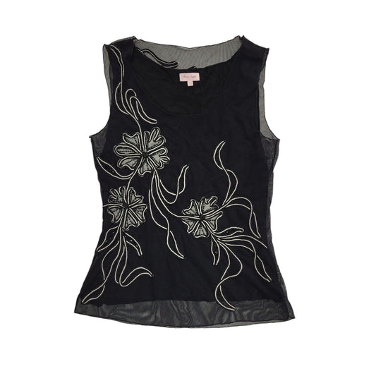 Phase Eight Y2k Black Sleeveless Floral Blouse Uk Women's size 10