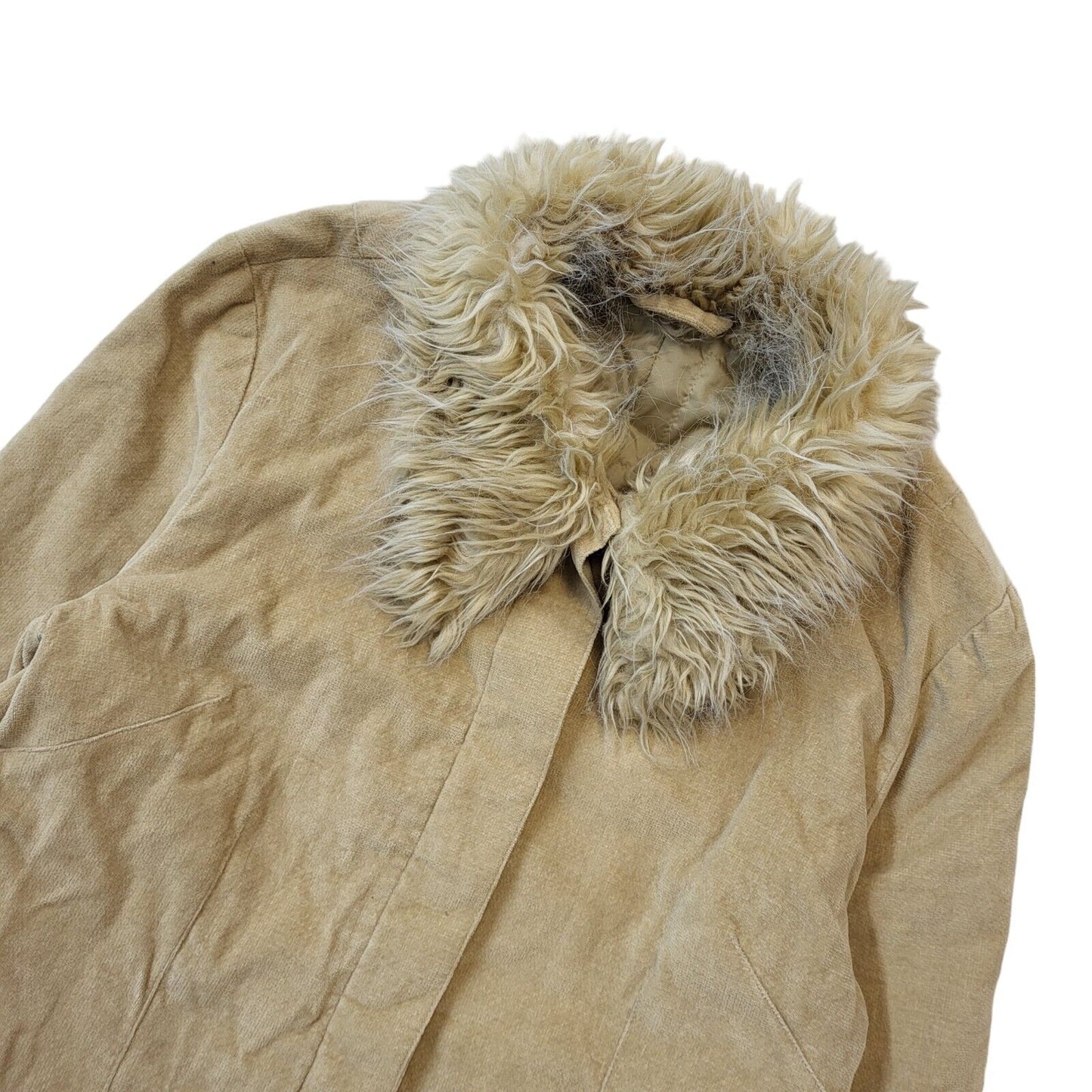 New Look 90s Vintage Beige Faux Fur Penny Lane Style Coat Uk Women's 10
