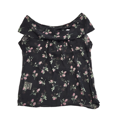 Laura Ashley Y2K sheer floral top with a cowl neck Women's Uk 14