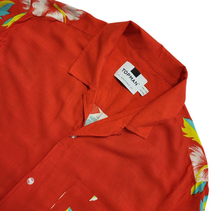 Topman Vintage Y2k Red & Green Floral Short Sleeve Shirt Men's UK L