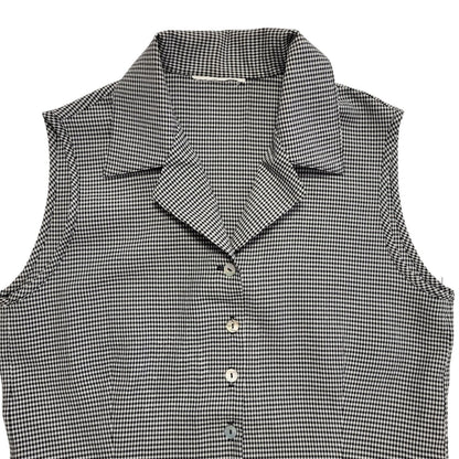 Vintage 90's Black & White Checked Sleeveless Shirt Womens UK Size S