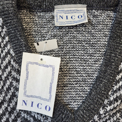 Nico 90s Vintage Grey Herringbone V-Neck Acrylic Men's Size L BNWT