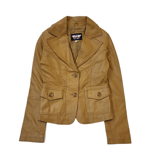 Ace Of Leather Y2K Light Brown Leather Button Up Jacket UK Women's Size 10