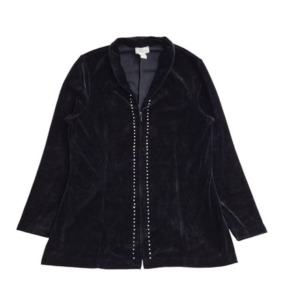 Elegance 90s Vintage Black Velvet Diamante Jacket UK Women's Size 14