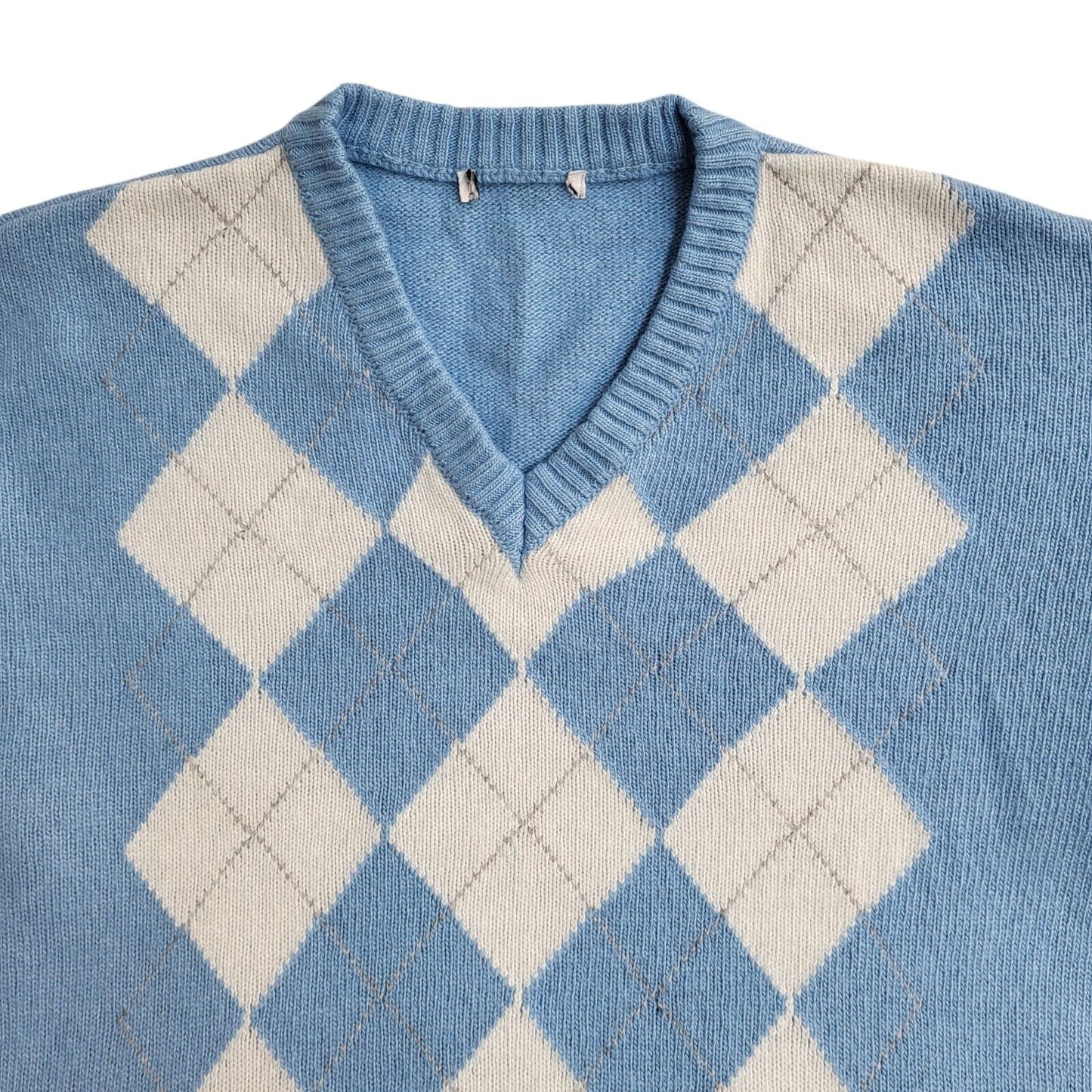 Osit Vintage 90's Blue & White V-Neck Jumper UK Women's Size Small