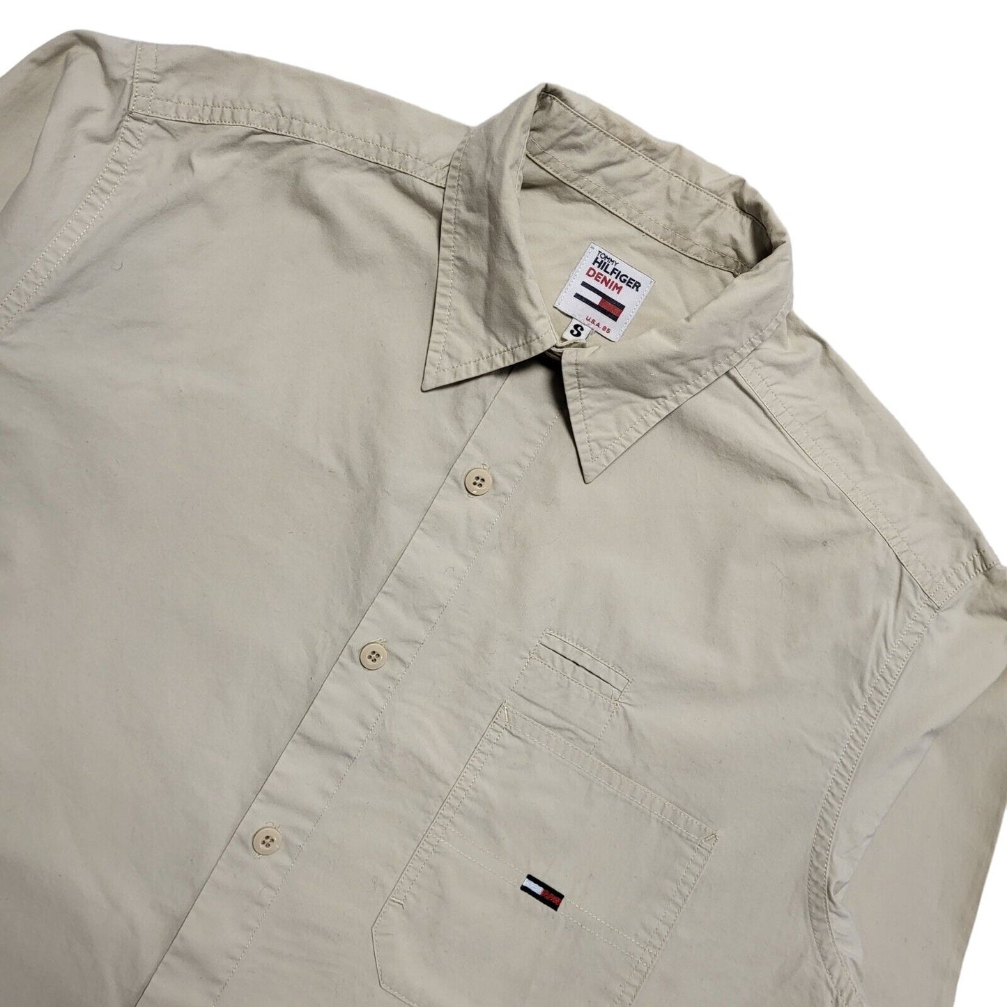 Tommy Hilfiger Vintage 80's Beige Long Sleeve Shirt Men's UK Size S