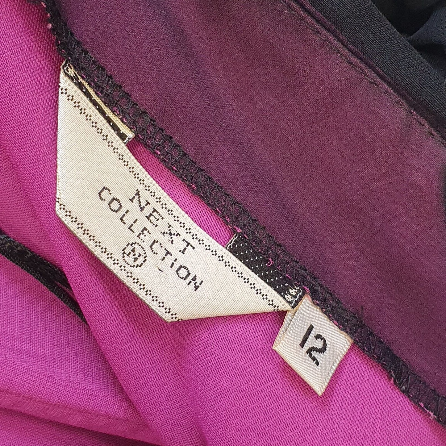Next Vintage 90s Black & Pink Rouched Strapless Evening Dress Womens UK Size 12
