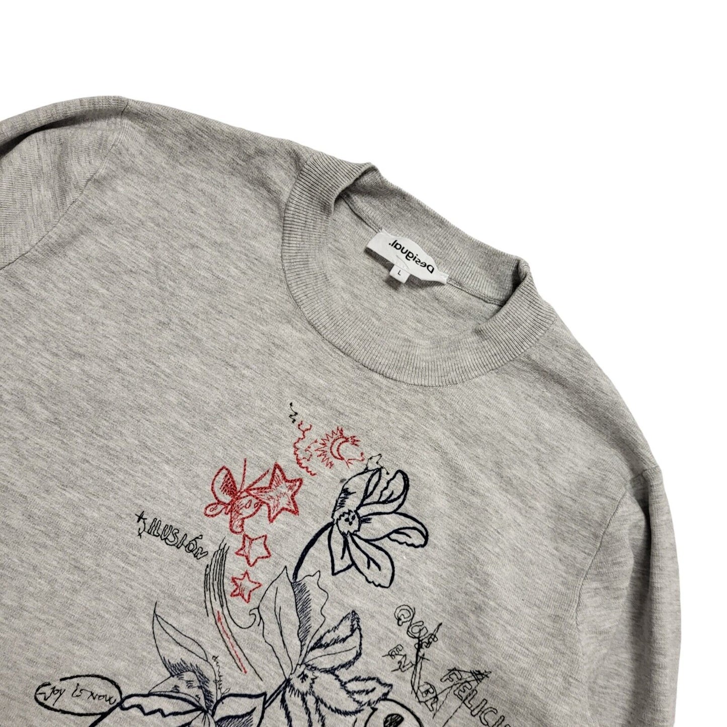 Desigual Y2K Grey Floral Sweatshirt Womens UK Size Large