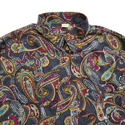 Vintage 90's Black Red Paisley Long Sleeve Shirt Men's UK L