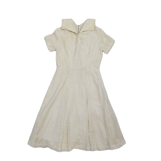 Vintage 60s Cream Short Sleeve Fit & Flare Daywear Dress Women's Size 8