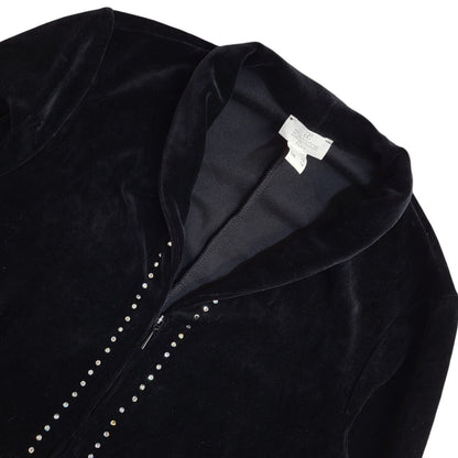 Elegance 90s Vintage Black Velvet Diamante Jacket UK Women's Size 14