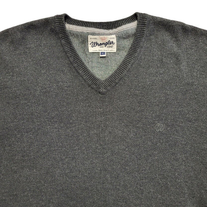 Wrangler Vintage 90's Grey Wool Blend V-Neck Jumper Men's Size Large