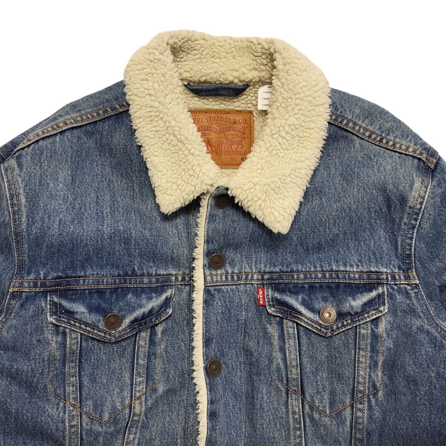 Levi's Light Blue Button Denim Fleece Sherpa Jacket Uk Men's Size M