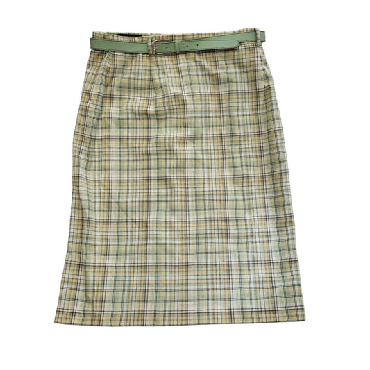 Straven Vintage 80's Green Checked Midi Skirt Womens UK Size 14 W32