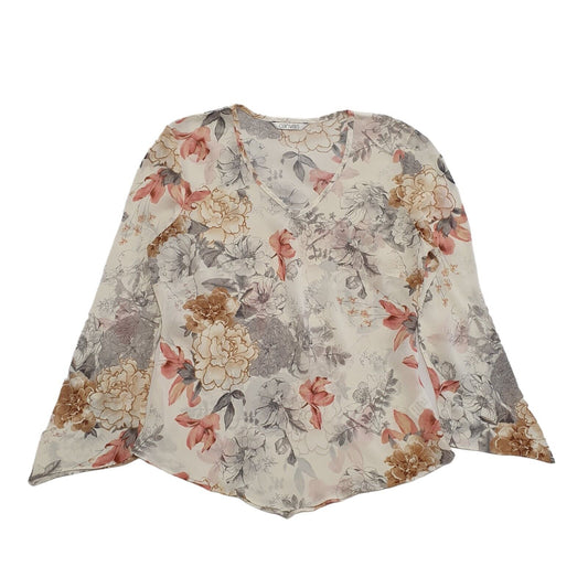 Canvas Vintage 90's Cream Floral V-Neck Long Sleeve Top Womens UK Size 14