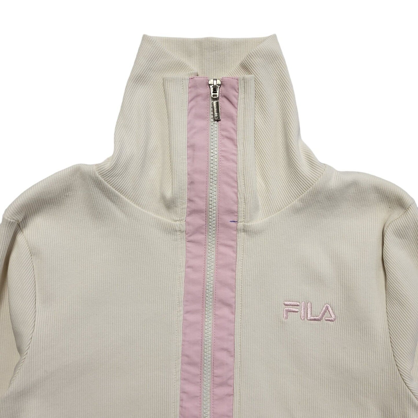 Fila Y2K Cream High Neck 1/4 Zip Cropped Sweatshirt Womens UK Size M