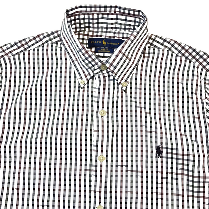 Polo Ralph Lauren White & Red Check Slim Long Sleeve Shirt Men's Size S Eu 46