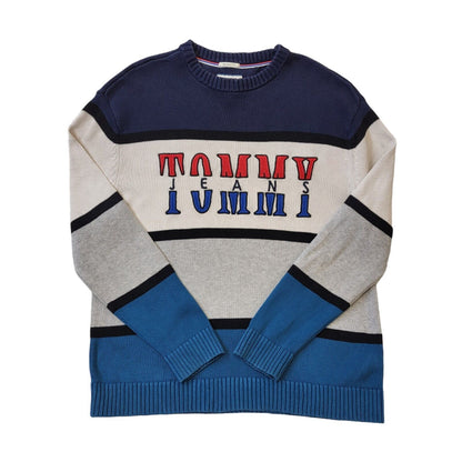 Tommy Jeans Blue & Grey Crew Neck Cotton Jumper Men's Size S