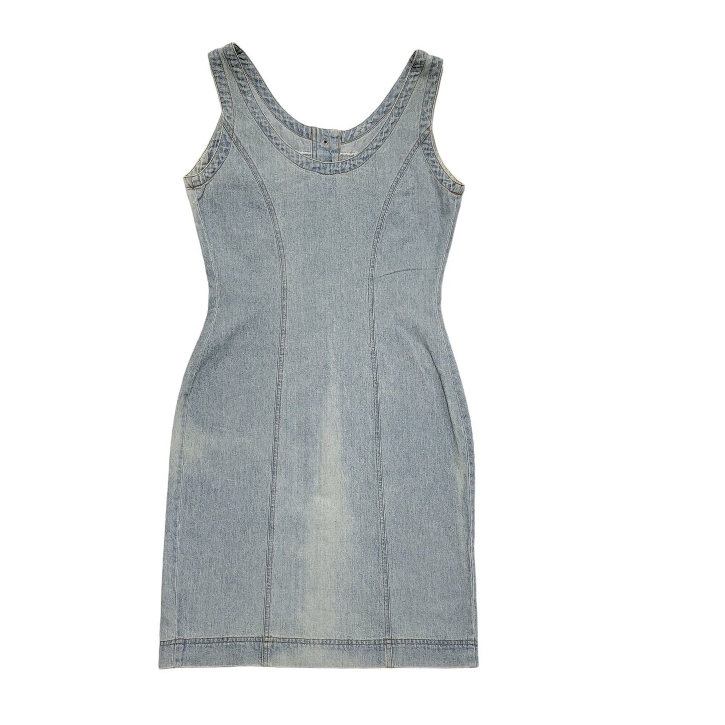 Casual Club Vintage 80's Blue Denim Snap Button Midi Dress Womens UK 10