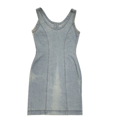 Casual Club Vintage 80's Blue Denim Snap Button Midi Dress Womens UK 10