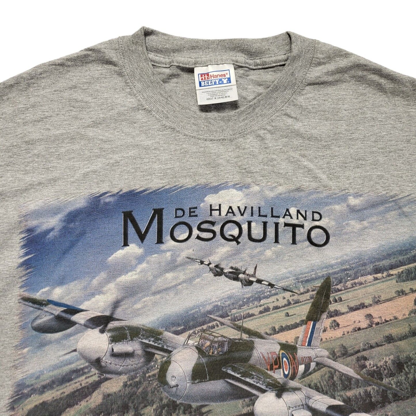 Dehavilland Mosquito Hanes Grey Vintage 90s T-Shirt Uk Men's Medium