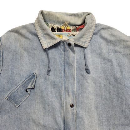 Vintage 80s Light Blue Zip & Snap Denim Jacket Uk Women's Size 16