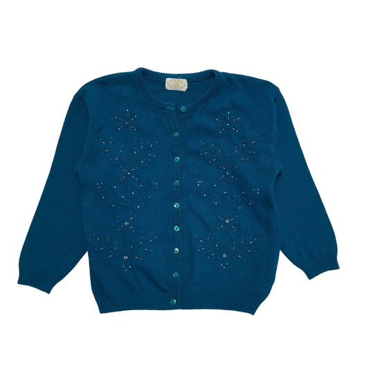 Vintage 80s Blue Button Thin Knit Cardigan Uk Women's Size Medium