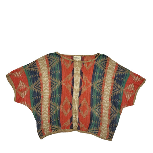 Ralph Lauren Y2KGreen Beige & Orange Short Sleeve Batwing Top Womens UK L