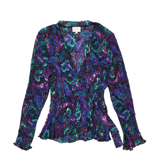 East Y2K Purple, Green & Blue Retro Abstract Tie Front Blouse Women's Size 14