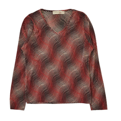 Style 90s Vintage Red Abstract Long Sleeve Top Women's Size S Eu 36