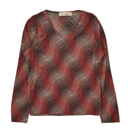 Style 90s Vintage Red Abstract Long Sleeve Top Women's Size S Eu 36