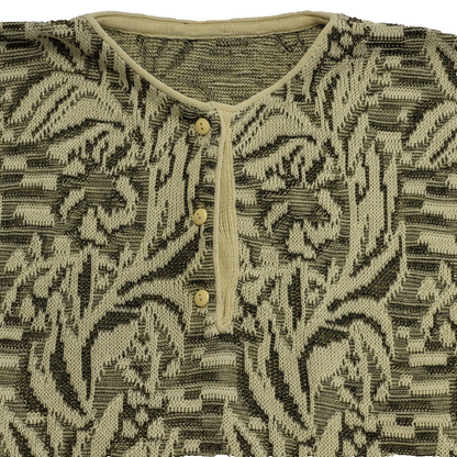 Vintage 90's Khaki Green Patterned 1/4 Button Jumper UK Womens Size XL