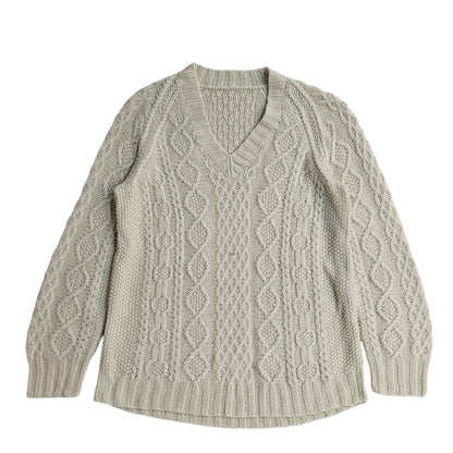 Vintage 90's V-Neck Cream Knit Jumper UK Women's Size 12