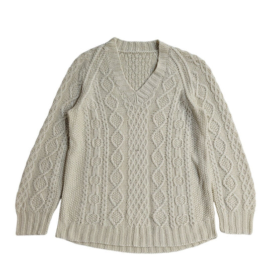 Vintage 90's V-Neck Cream Knit Jumper UK Women's Size 12