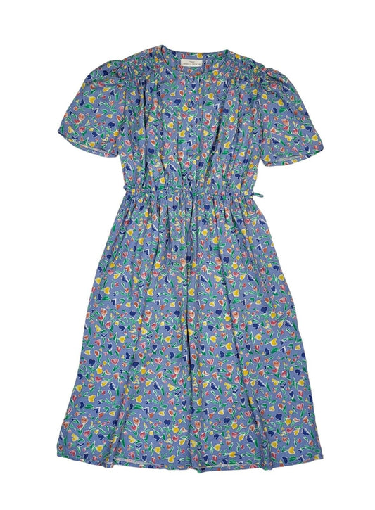 90s Vintage St Michael Blue Floral Buttoned Daywear Dress Women's Size 14