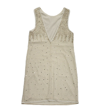 Vintage 80's Cream Sequin Sleeveless knee Length Shift Dress Womens UK 10
